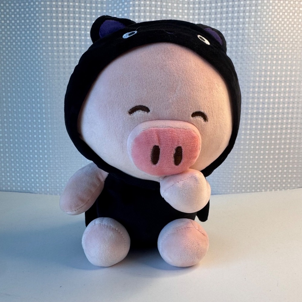 Miniso Plush Piglet in Black Bat Halloween Costume Hoodie